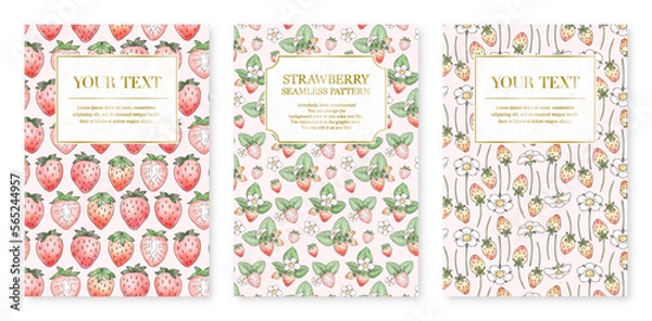 Obraz 苺の水彩風シームレスパターンセット