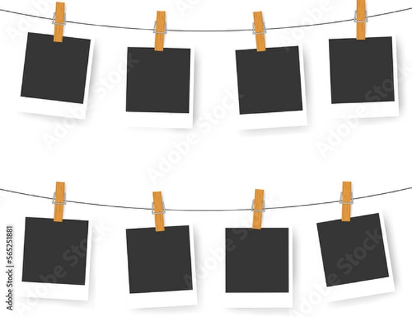 Obraz Snapshots attached to a clothespin. Realisctic retro photo frames. Booth empty teplate for collage
