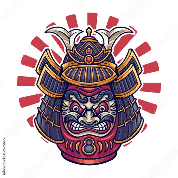 Obraz Daruma Japanese with samurai helmet illustration