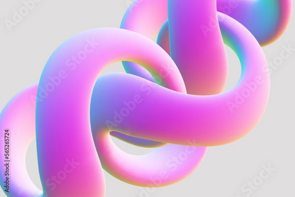 Fototapeta 3D twisted pink ring on gray background. Abstract geometric shape - symbol of infinity and endlessness. Beautiful art object and decoration graphic element, EPS 10 vector illustration.