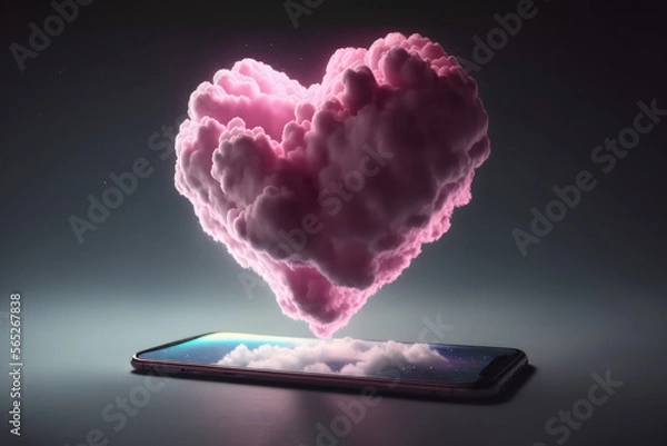 Obraz Heart cloud floating on the phone screen, generative AI