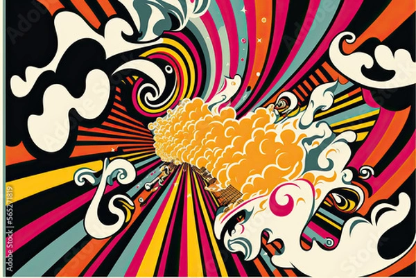 Fototapeta Psychedelic background, pattern, texture, '70s style, generative ai