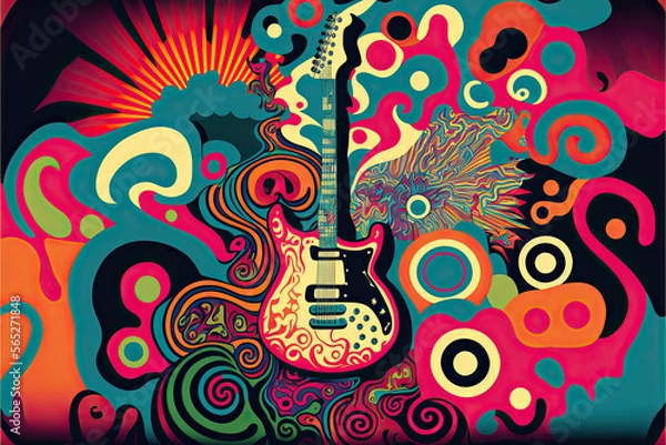 Fototapeta Psychedelic background, pattern, texture, '70s style, generative ai