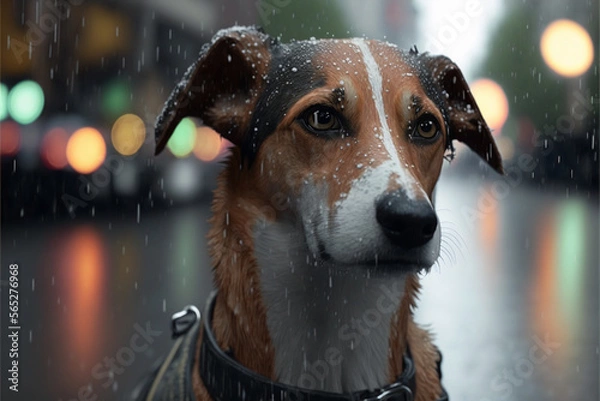 Obraz American Foxhound in the rain, generative ai