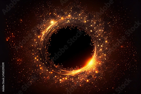 Fototapeta beautiful abstract effect, orange sparkle light circle frame in black background