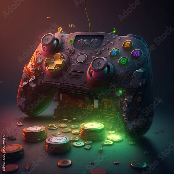 Fototapeta Play to earn art concept with game console, generative ai