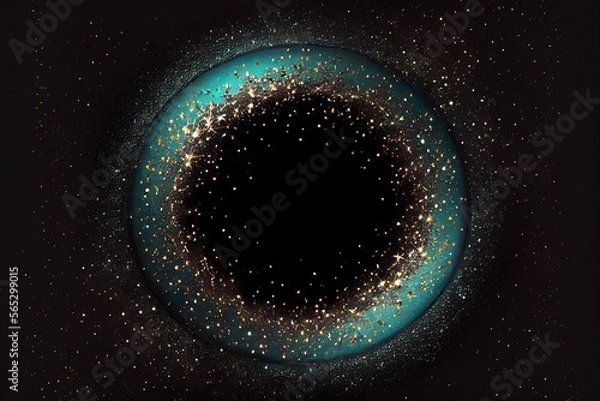 Fototapeta beautiful abstract effect, circle frame sparkle teal light in black background