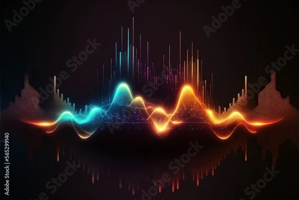 Fototapeta Abstract Sound waves. Frequency audio waveform, music wave HUD interface elements, voice graph signal cyberpunk, Generative ai