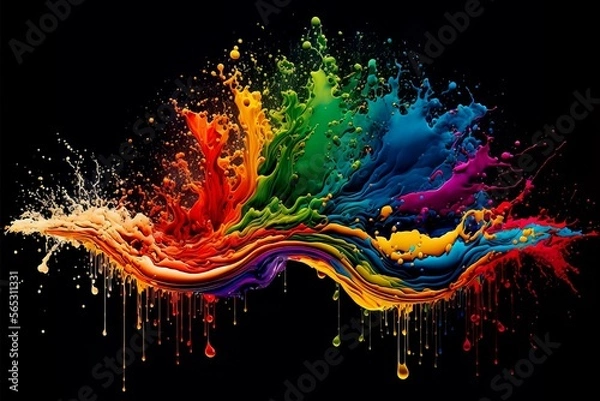 Obraz Exploding liquid paint in rainbow colors with splashes  generative ai illustration