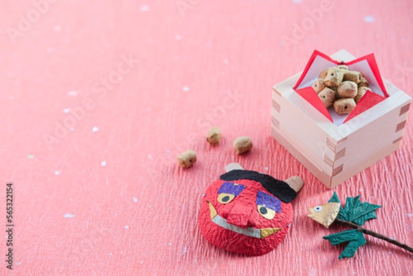 Fototapeta 節分の鬼のお面と豆まきセット