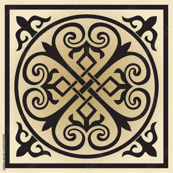 Fototapeta Vector golden square Byzantine ornament, knot, rosette. Circle Greek pattern, Drawing of the Eastern Roman Empire. Decoration of the Russian Orthodox Church..