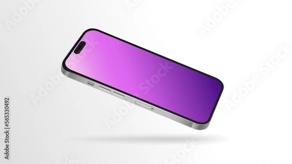 Obraz Smartphone 14 Mockup with Pink Gradient Screen. Editable Template, Diagonal Angle. Vector illustration