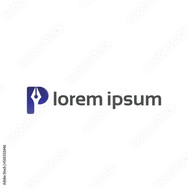 Fototapeta Creative p letter logo with pen shape