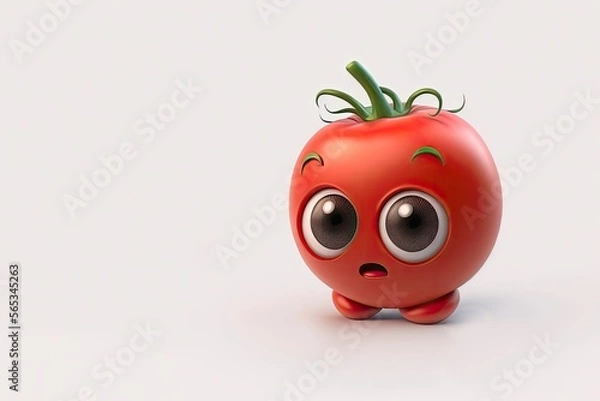 Fototapeta Cute Kawaii Tomato. Vector mascot illustration tomato smiling isolated on white background. Funny and happy tomato emoticon. Generative AI