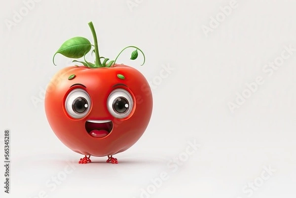 Fototapeta Cute Kawaii Tomato. Vector mascot illustration tomato smiling isolated on white background. Funny and happy tomato emoticon. Generative AI