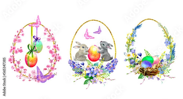 Fototapeta Easter,set of eggs with flowers