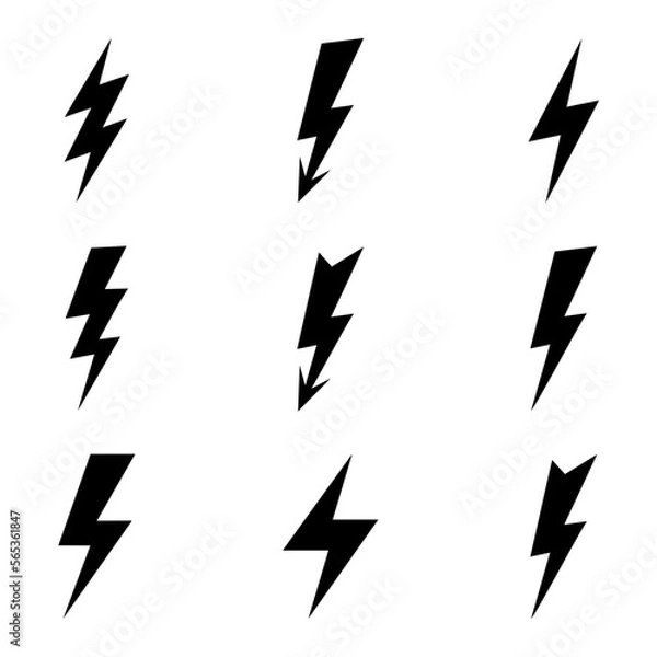 Fototapeta Lightning set. Black Lightning or Thunderbolt Collection