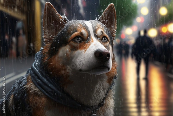 Obraz Alaskan Husky in the rain, generative ai