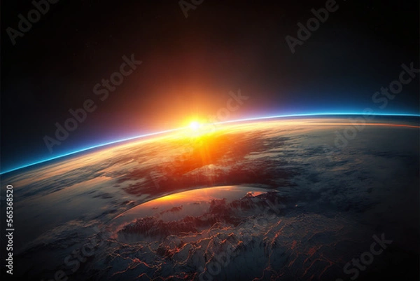 Fototapeta Sunrise over planet Earth, view from space. 