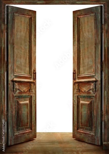 Obraz Opened ancient doors on a black wall