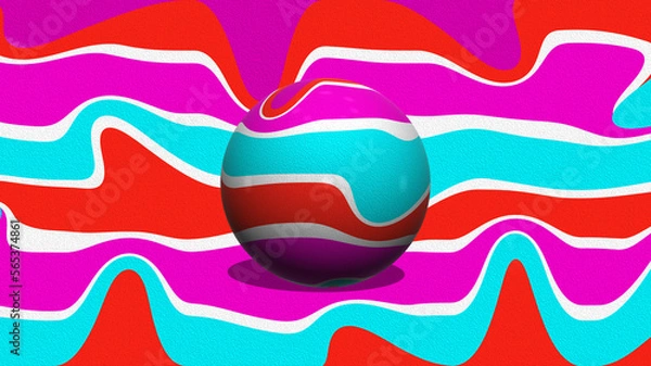 Fototapeta reflective 3d sphere illustration with magenta, dark red and light blue textured abstract background