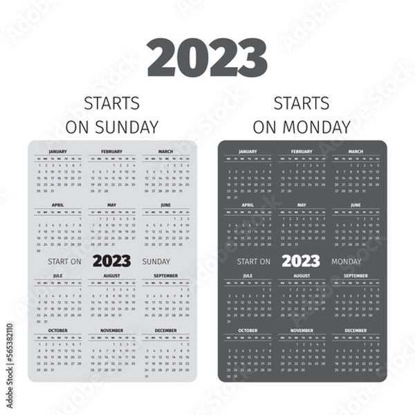Fototapeta 2023 pocket calendar. Start on Sunday and Monday