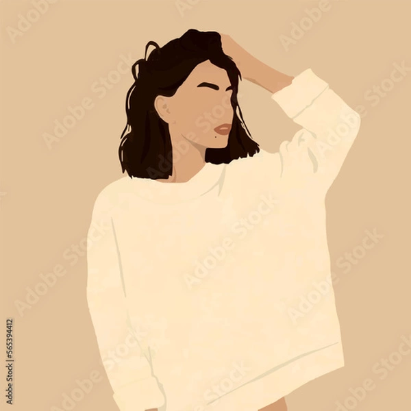 Fototapeta Girl in a cozy soft beige sweater