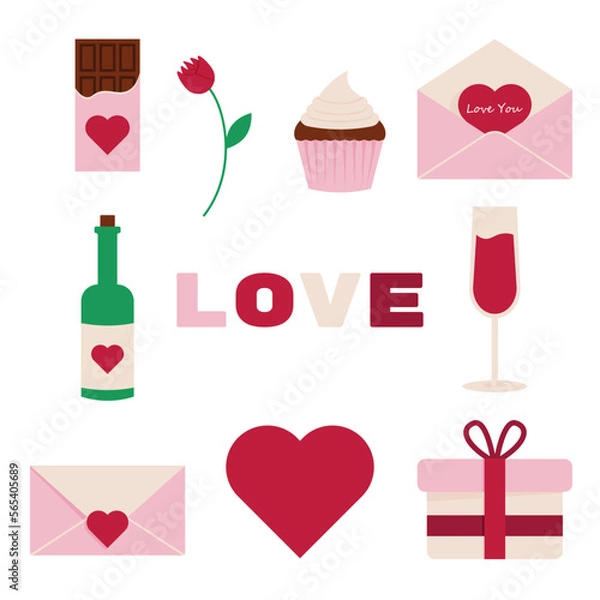 Obraz Happy Valentine Day elements set in flat style