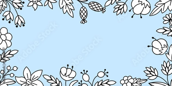 Fototapeta Floral frame on blue background. Vector illustrator.