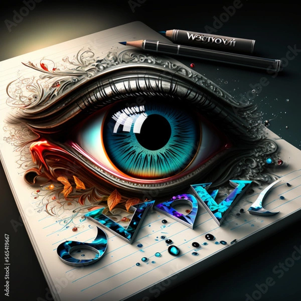 Fototapeta realistic eye drawing generative ai