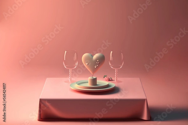 Obraz Romantic and decent dining table with flowers, candles, drinks, and plates, generative AI