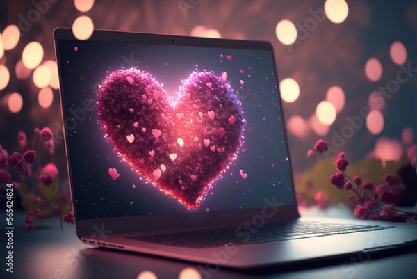 Obraz Heart floating on laptop screen, generative AI