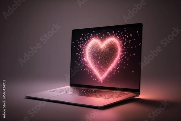 Obraz Heart on laptop screen, generative AI