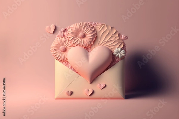 Obraz Pastel color flowers with envelope, generative AI