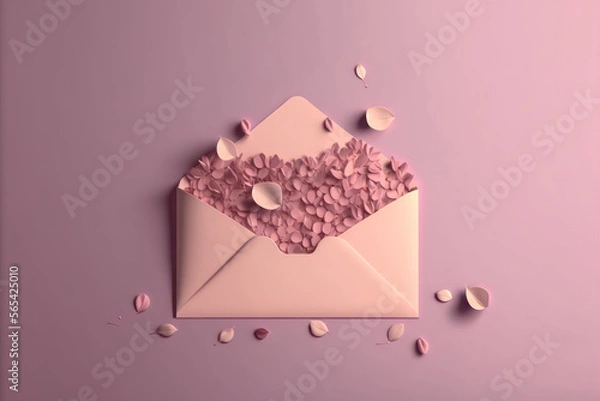 Obraz Pastel color flowers with envelope, generative AI