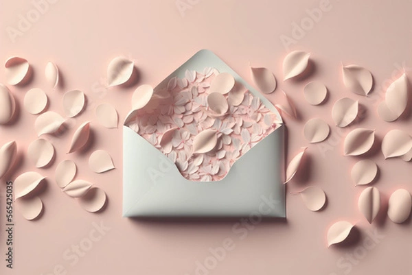 Obraz Pastel color flowers with envelope, generative AI