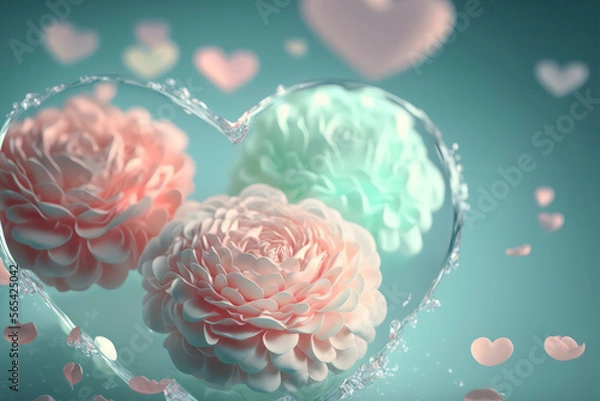 Obraz Colorful roses surrounded by heart-shaped water splash, generative AI