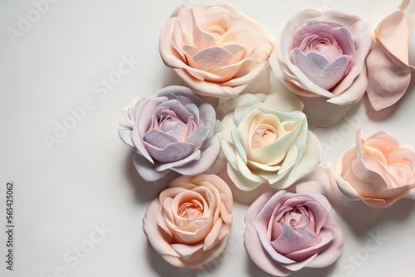 Obraz Pastel color roses with white background, generative AI