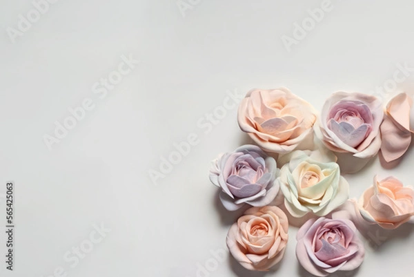 Obraz Pastel color roses with white background, generative AI
