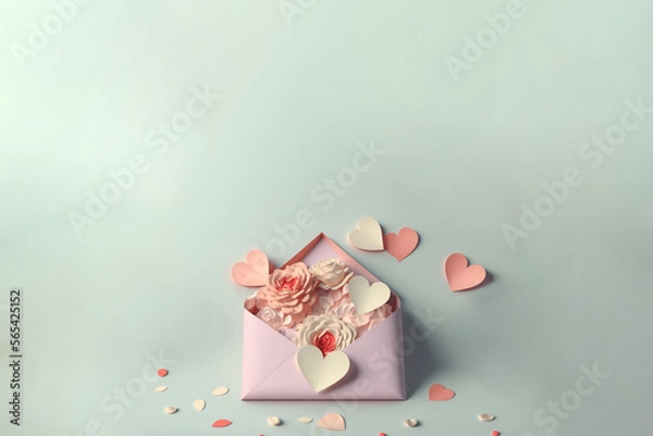 Obraz Pastel color roses with envelope and petals, generative AI