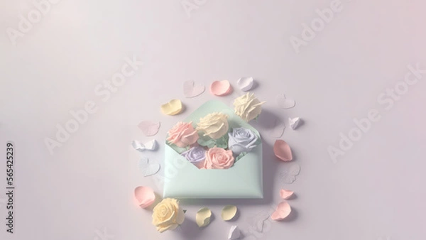 Obraz Pastel color roses with envelope and petals, generative AI