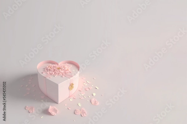 Obraz Heart-shaped gift box with ribbon and flowers, generative AI