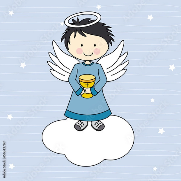 Obraz Boy first communion.  Angel on a cloud