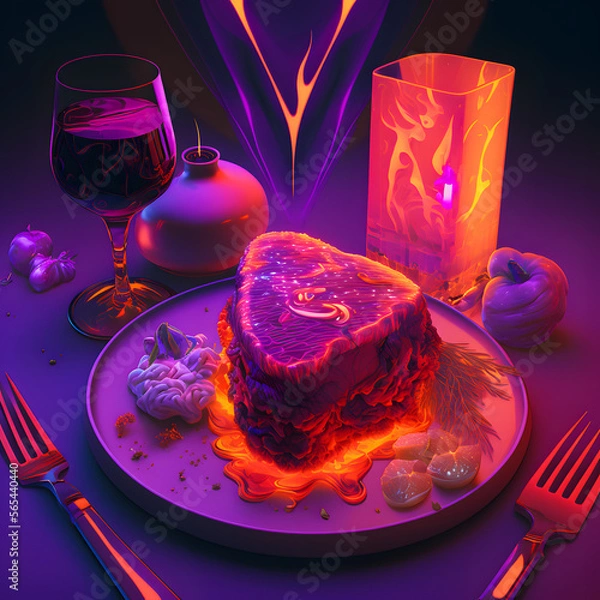 Fototapeta Fantasy Concept Art Meal: Professional Product Photography with Purple and Red Accents and High Key Light