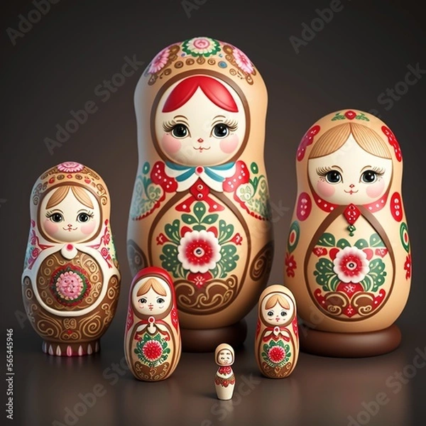 Fototapeta Matrioshka dolls, gingerbread family. Generative AI.