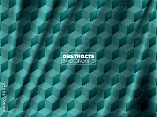 Fototapeta Abstract geometric background with green 3d flying cubes