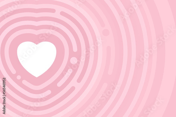 Obraz White heart with radial waves. Romantic Saint Valentine's card in flat cartoon style. Pink love vector illustration. Abstract wedding background. Invoice, invitation frame. Сoncentric pattern banner