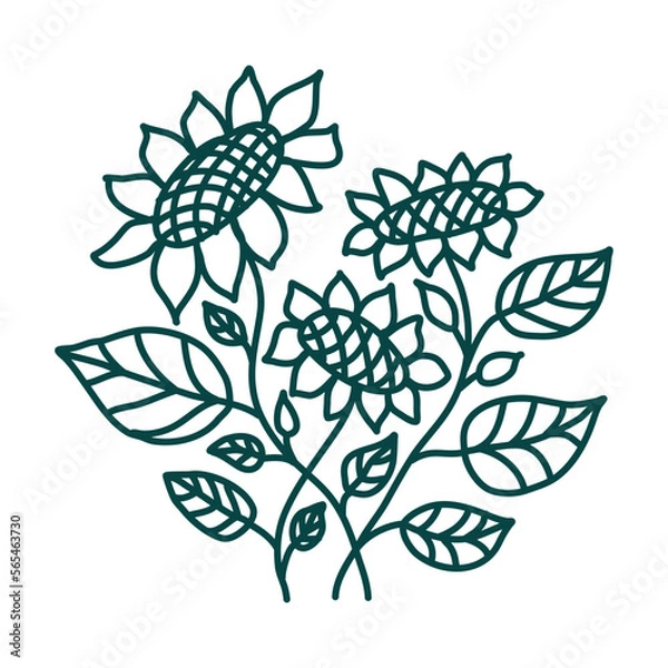 Obraz Hand drawn floral composition. Doodle sunflowers. Vector art. Botanical element for decoration.