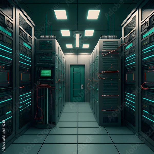 Fototapeta Server room interior in datacenter 64bit style, 