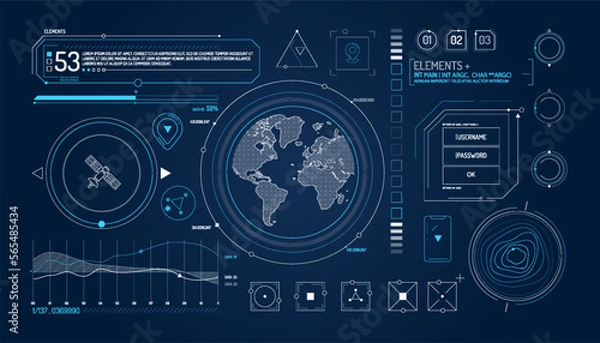 Obraz Set of infographic elements about satellite and data input.